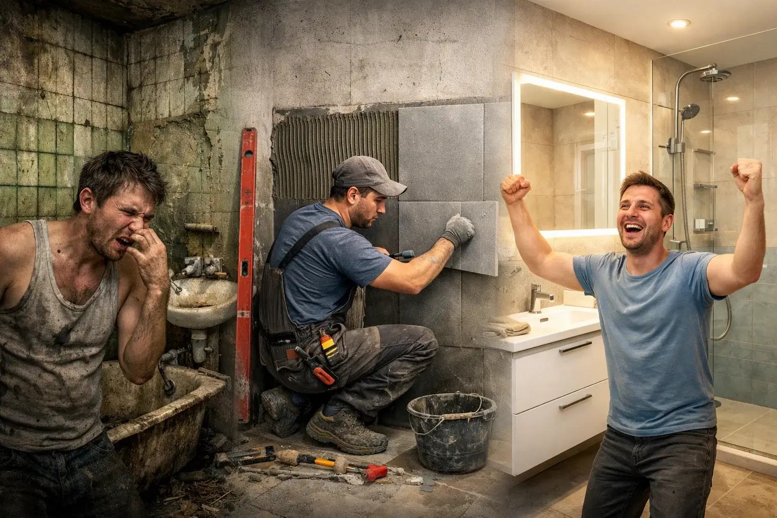 установка мебели в ванной до и после ремонта