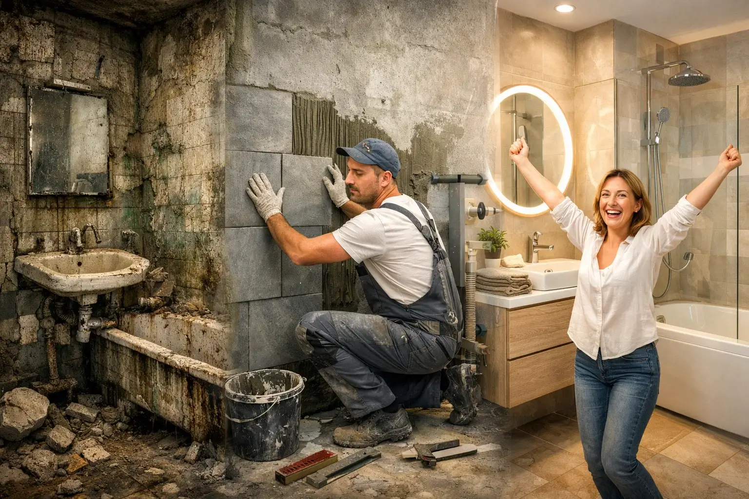 результат ремонта ванной до и после полный цикл