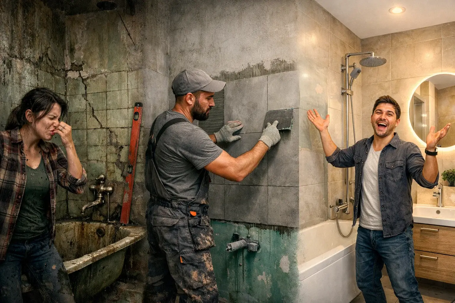 выравнивание стен в ванной до и после ремонта